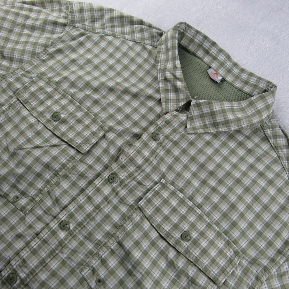 Ozark Trail Fishing Shirt Mens 2XL Green Plaid Long Sleeve Ventilated